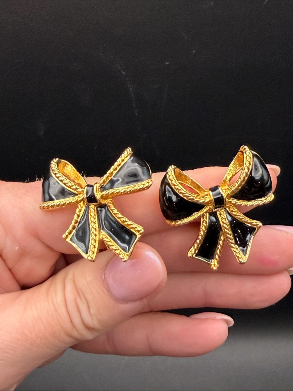 Vintage KJL for Avon Kenneth Jay Lane Bow Rhinestone Earrings Signed Gold Tone